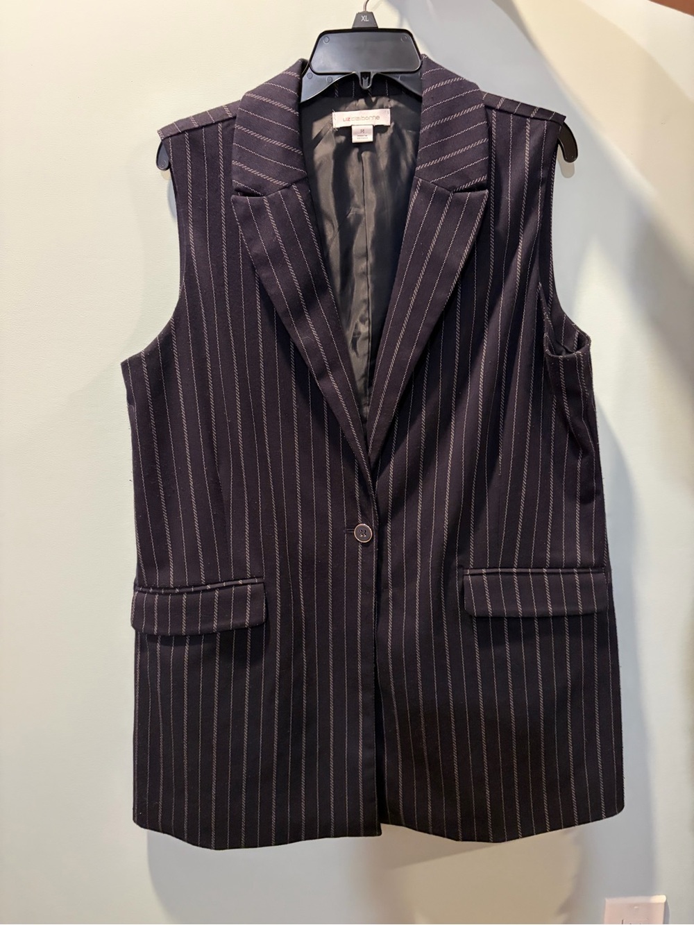 Liz Claiborne Black Pinstripe Sleeveless Blazer Vest